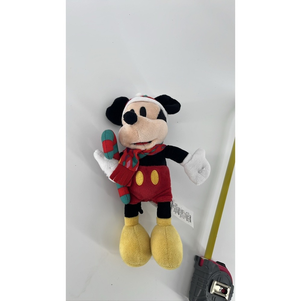 Disney Store Mickey Mouse Christmas Plush Holiday Scarf Santa Hat Candy Cane 10"
